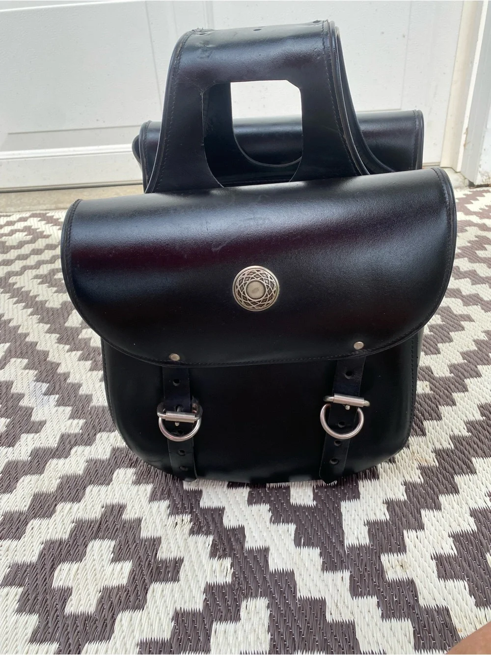 Black Vintage Leather Motorcycle Saddlebag Pair - Classic Men's Travel Bags